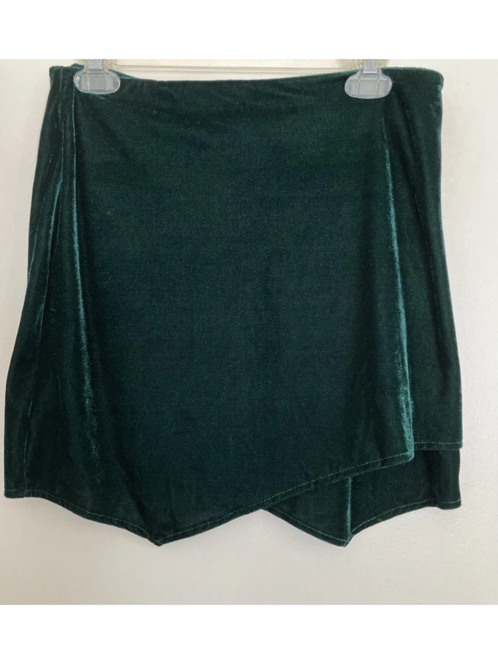 Velvet Asymmetric Wrap Skirt - Dark Green
